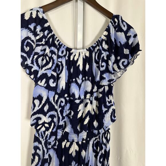 INC International Concepts Off the Shoulder Ruffle Blue Ikat Maxi Dress Sz S - Picture 3 of 14